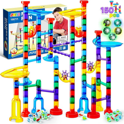 Joyfy 150Pcs Glowing Marble Run Building Blocks, Construction Educational STEM Toy Birthday Christmas Gifts for Boys Girls 3 4 5 6 7 8 Years Old