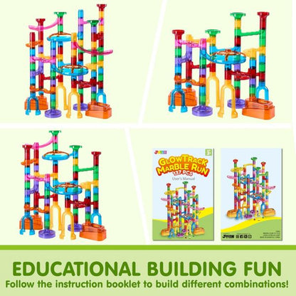 Joyfy 137Pcs Kids Glowing Marble Run Toddler Construction STEM Toy with 15 Glow in The Dark Marbles, Christmas Birthday Gift for Boys Girls Age 3-8