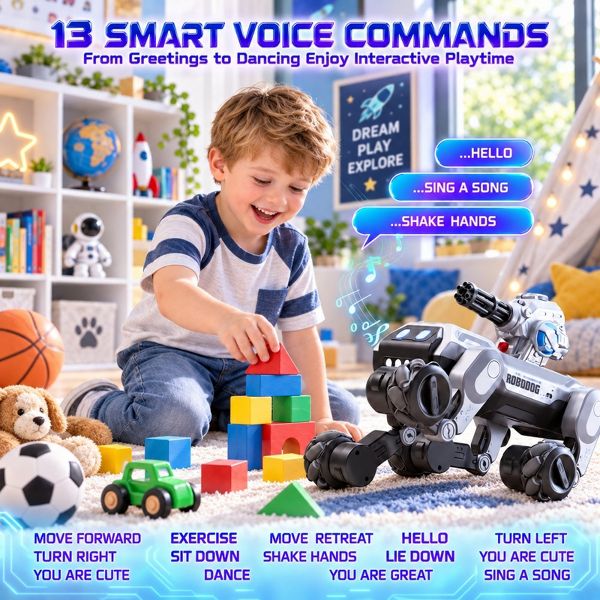Smart Interactive Robot Dog Pet Toys for Kids with Voice, Remote & Touch Control, Spray and 360 Ball Launcher