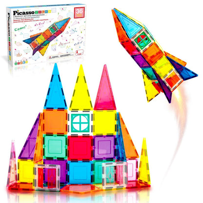 PICASSO-TILES 101PCS Magnetic Tiles for Kids - STEM Building Blocks, Construction Toy, Educational Creative Play Set Toddlers Preschool Boys & Girls