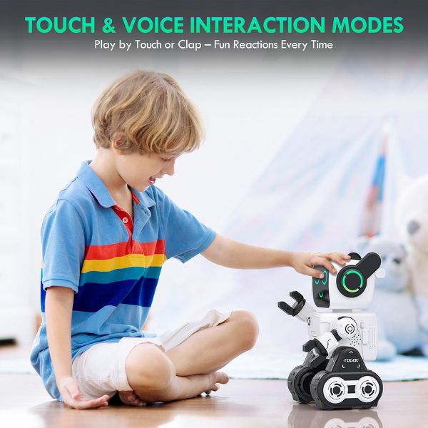 Robot Toy for Kids Remote Control Intelligent Programming RC Robot with Music Dancing Voice Interaction LED Lights Gift for Boys Girls Ages 4-12