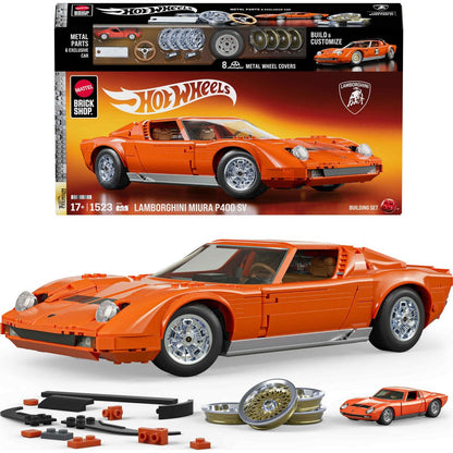 Mattel Brick Shop Hot Wheels '71 Lamborghini Miura P400 SV Building Toy Kit 1523pc, for Collectors