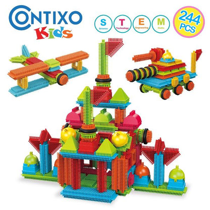 Contixo ST7 STEM Building Blocks Set, 244 Pcs Bristle Shape 3D Educational Construction Toy for Kids Ages 3-8, Creativity, Learning, Safe & Durable