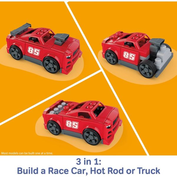 MEGA BLOKS Build & Go Race Car Block Toy with Rolling Wheels 26pc for Kids