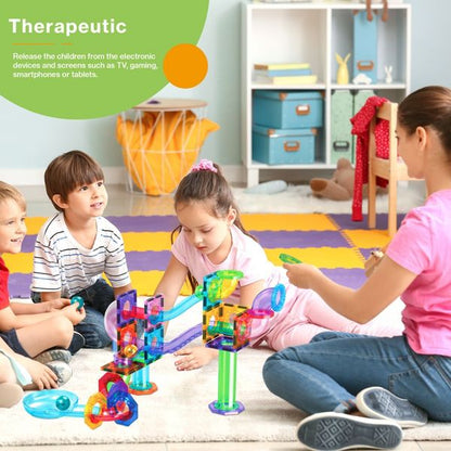 PICASSO-TILES Marble Run Magnetic Tiles for Kids – 108PCS STEM Educational Construction Building Blocks Race Track Toy Set