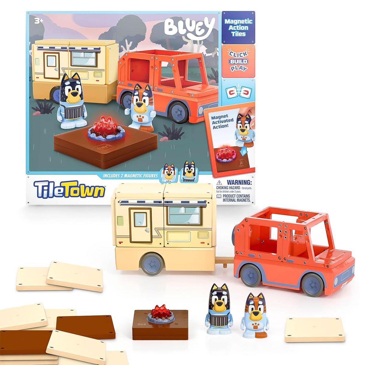 Moose Toys Bluey Heeler Camper Tile Town 13-Piece Magnetic Tile Playset
