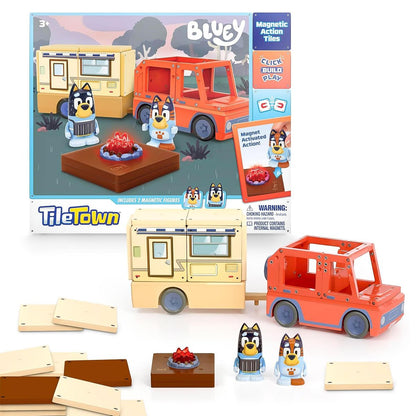 Moose Toys Bluey Heeler Camper Tile Town 13-Piece Magnetic Tile Playset