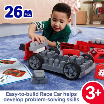 MEGA BLOKS Build & Go Race Car Block Toy with Rolling Wheels 26pc for Kids