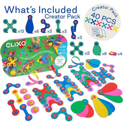 Clixo Creator Pack: Flexible Magnetic Building Toy Colorful 40pc for Ages 4+