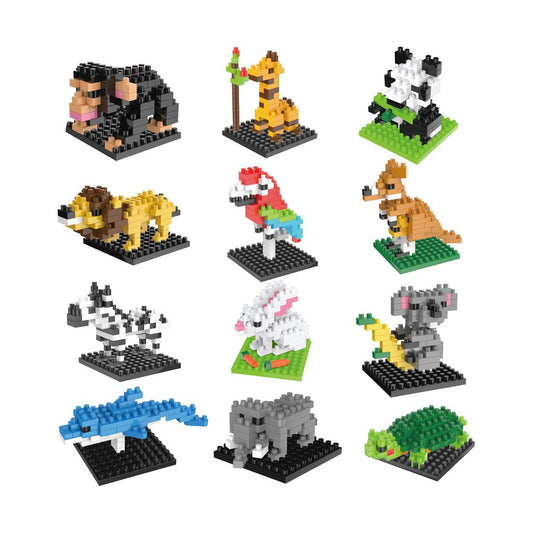 Fun Little Toys FunBrix 12 Pcs Mini Animal Building Bricks, Building Blocks Set, Party Favors & Prizes for Boys & Girls