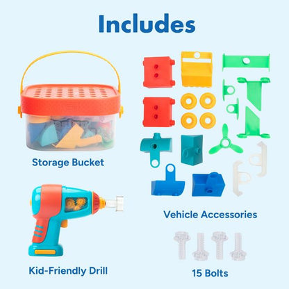 Educational Insights Design & Drill Build-It Bucket with Electric Drill Toy, 41 Pieces, STEM Toy, Ages 3+