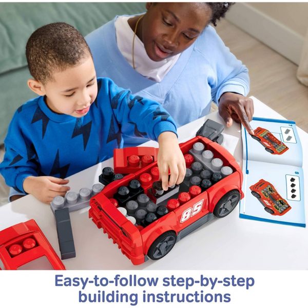 MEGA BLOKS Build & Go Race Car Block Toy with Rolling Wheels 26pc for Kids