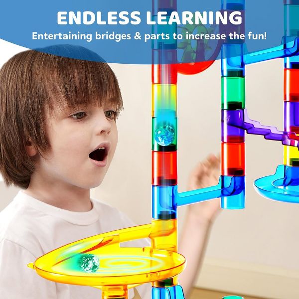 Joyfy 150Pcs Glowing Marble Run Building Blocks, Construction Educational STEM Toy Birthday Christmas Gifts for Boys Girls 3 4 5 6 7 8 Years Old