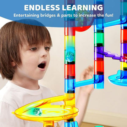 Joyfy 150Pcs Glowing Marble Run Building Blocks, Construction Educational STEM Toy Birthday Christmas Gifts for Boys Girls 3 4 5 6 7 8 Years Old