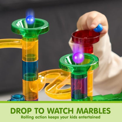 Joyfy 137Pcs Kids Glowing Marble Run Toddler Construction STEM Toy with 15 Glow in The Dark Marbles, Christmas Birthday Gift for Boys Girls Age 3-8