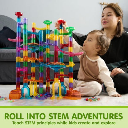 Joyfy 137Pcs Kids Glowing Marble Run Toddler Construction STEM Toy with 15 Glow in The Dark Marbles, Christmas Birthday Gift for Boys Girls Age 3-8
