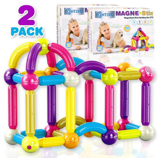 Contixo ST2-2packs Kids Magnetic Stix Stick, 68 PCS 3D STEM Building Blocks Construction Set, Educational Toy for Boys & Girls Ages 3+
