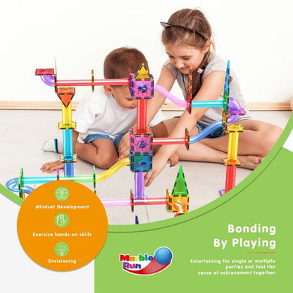 PICASSO-TILES Marble Run Magnetic Tiles for Kids – 150PCS STEM Educational Construction Building Blocks Race Track Toy Set