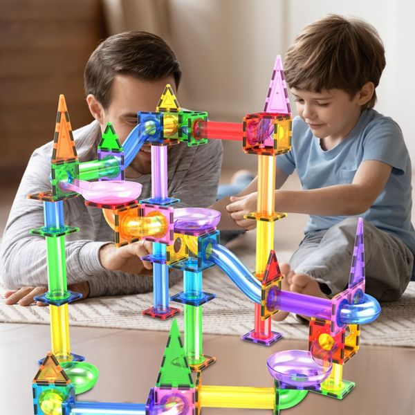 PICASSO-TILES Marble Run Magnetic Tiles for Kids – 150PCS STEM Educational Construction Building Blocks Race Track Toy Set