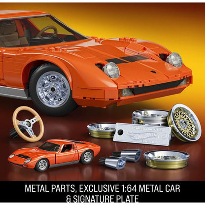 Mattel Brick Shop Hot Wheels '71 Lamborghini Miura P400 SV Building Toy Kit 1523pc, for Collectors