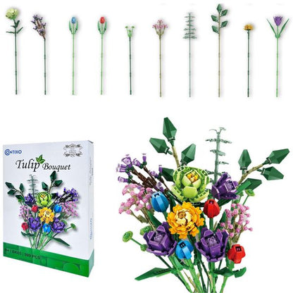 Contixo BK05 Tulip Flower Bouquet Building Block Set, 999 PCS Floral Botanical Construction Toy Gift for Kids Boys Girls Ages 8-12 Adults