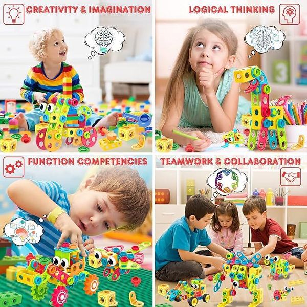 Contixo ST3 Kids 3D Building Blocks STEM Toy Set, 223 PCs Construction Playboards for Creativity & Learning, Ages 3+ Boys Girls Gift