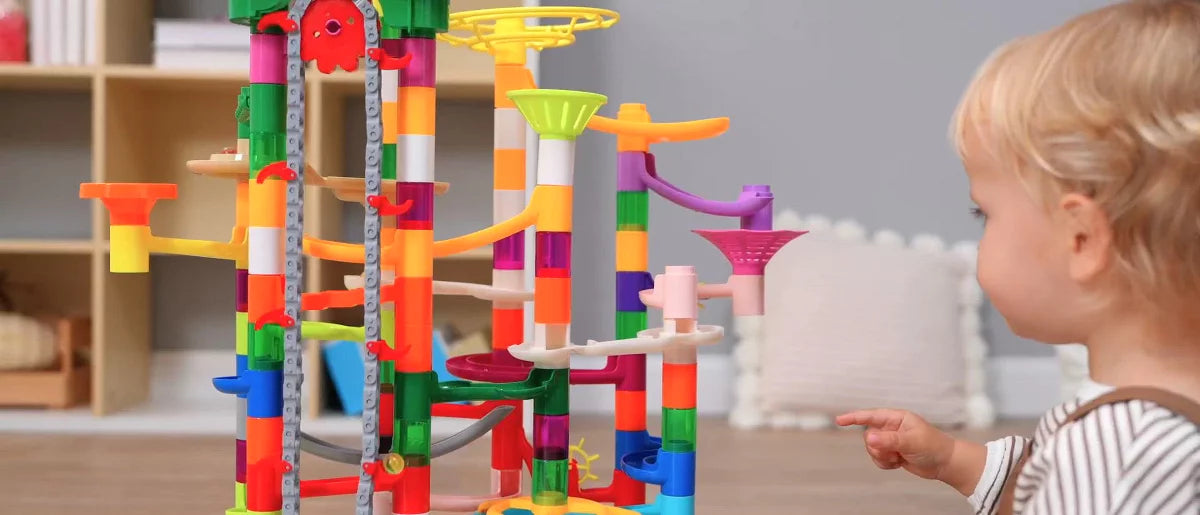 Joyfy 236Pcs Glowing Marble Run with Motorized Elevator for Kids Toddler Construction STEM Toys Easter Birthday Christmas Gifts for Boys Girls Age 3-8