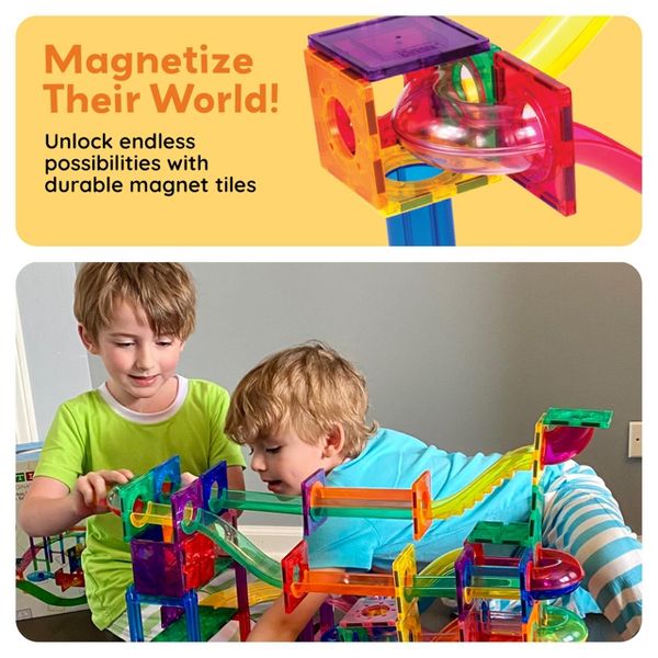 PICASSO-TILES Marble Run Magnetic Tiles for Kids – 100PCS STEM Educational Construction Building Blocks Race Track Creative Learning Toy Set