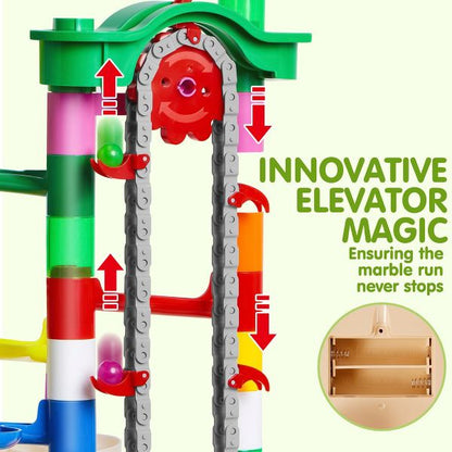 Joyfy 236Pcs Glowing Marble Run with Motorized Elevator, Construction Building Blocks Toys, STEM Toys Gifts for Boys Girls 3 4 5 6 7 8 Years Old