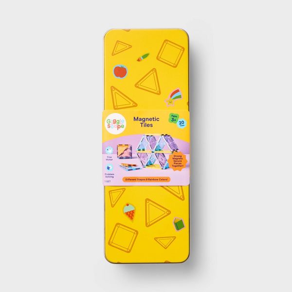 Magnetic Tiles Yellow Tin - Gigglescape™: Educational Toy for Creativity & Fine Motor Skills, 20 Pieces Set