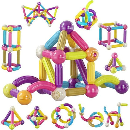 Contixo ST2 Kids Magnetic Stix, 68-Piece Colorful 3D Building Blocks Set, STEM Construction Toy for Creative Construction Fun Boys & Girls Ages 3+