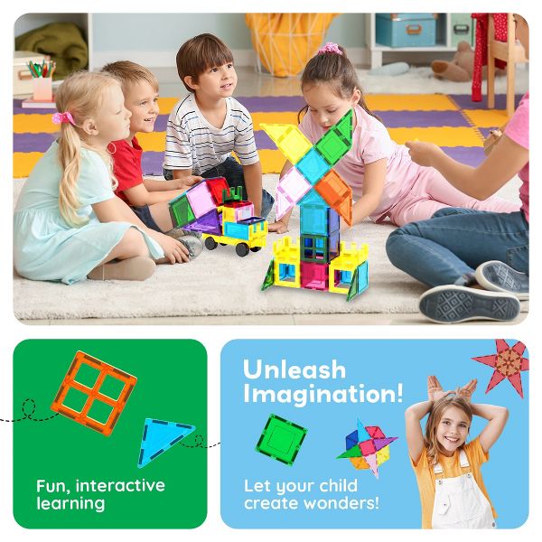 PICASSO-TILES 101PCS Magnetic Tiles for Kids - STEM Building Blocks, Construction Toy, Educational Creative Play Set Toddlers Preschool Boys & Girls