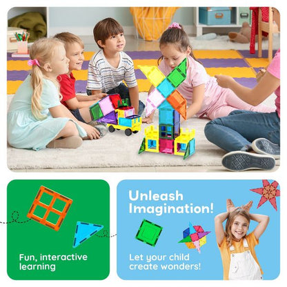 PICASSO-TILES 101PCS Magnetic Tiles for Kids - STEM Building Blocks, Construction Toy, Educational Creative Play Set Toddlers Preschool Boys & Girls