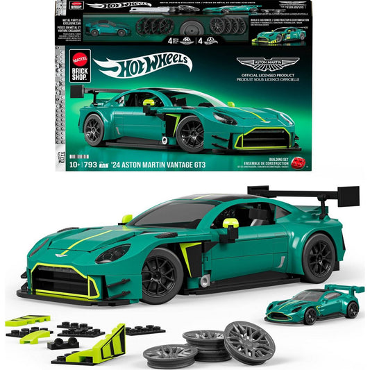 Mattel Brick Shop Hot Wheels ’24 Aston Martin Vantage GT3 Building Toy Kit for Collectors 793pc