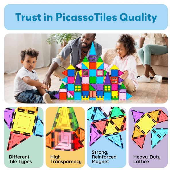 PICASSO-TILES 101PCS Magnetic Tiles for Kids - STEM Building Blocks, Construction Toy, Educational Creative Play Set Toddlers Preschool Boys & Girls
