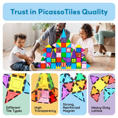 PICASSO-TILES 101PCS Magnetic Tiles for Kids - STEM Building Blocks, Construction Toy, Educational Creative Play Set Toddlers Preschool Boys & Girls