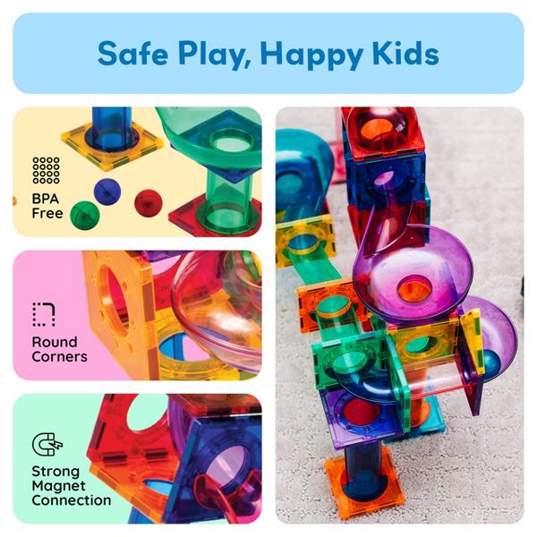 PICASSO-TILES Marble Run Magnetic Tiles for Kids – 100PCS STEM Educational Construction Building Blocks Race Track Creative Learning Toy Set