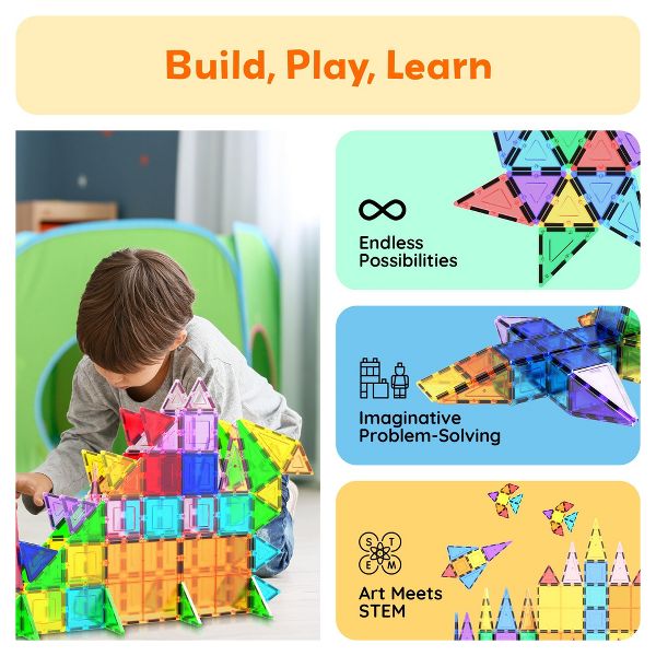 PICASSO-TILES 101PCS Magnetic Tiles for Kids - STEM Building Blocks, Construction Toy, Educational Creative Play Set Toddlers Preschool Boys & Girls