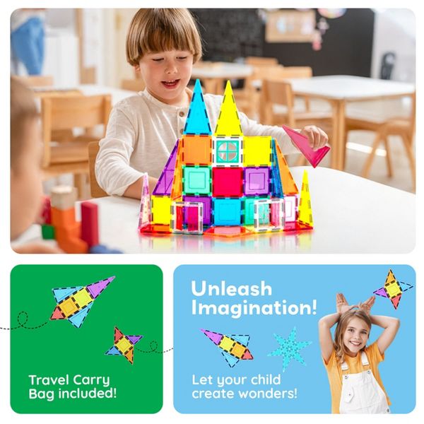PICASSO-TILES 101PCS Magnetic Tiles for Kids - STEM Building Blocks, Construction Toy, Educational Creative Play Set Toddlers Preschool Boys & Girls