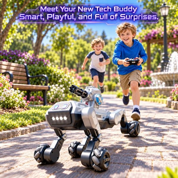 Smart Interactive Robot Dog Pet Toys for Kids with Voice, Remote & Touch Control, Spray and 360 Ball Launcher