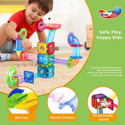 PICASSO-TILES Marble Run Magnetic Tiles for Kids – 108PCS STEM Educational Construction Building Blocks Race Track Toy Set