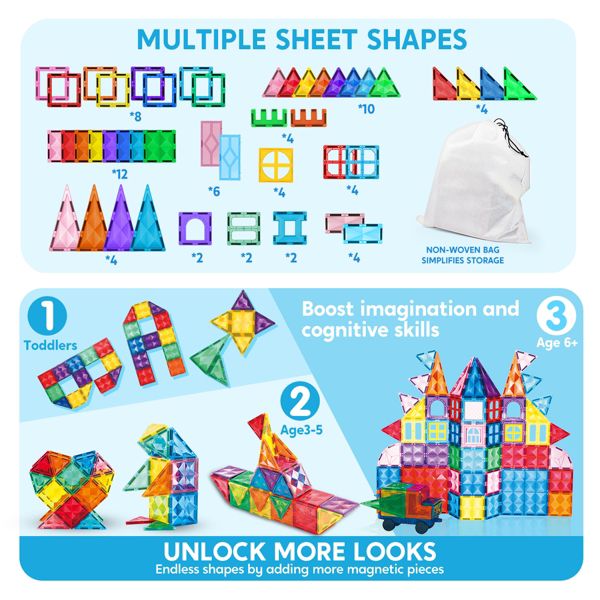 Joyfy 66PCS Magnetic Tiles Building Blocks for Kids Toddlers Construction STEM Toys Birthday Christmas Gift for 3 4 5 6 7 8 Year Old Boys & Girls