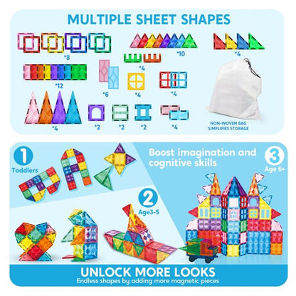 Joyfy 66PCS Magnetic Tiles Building Blocks for Kids Toddlers Construction STEM Toys Birthday Christmas Gift for 3 4 5 6 7 8 Year Old Boys & Girls