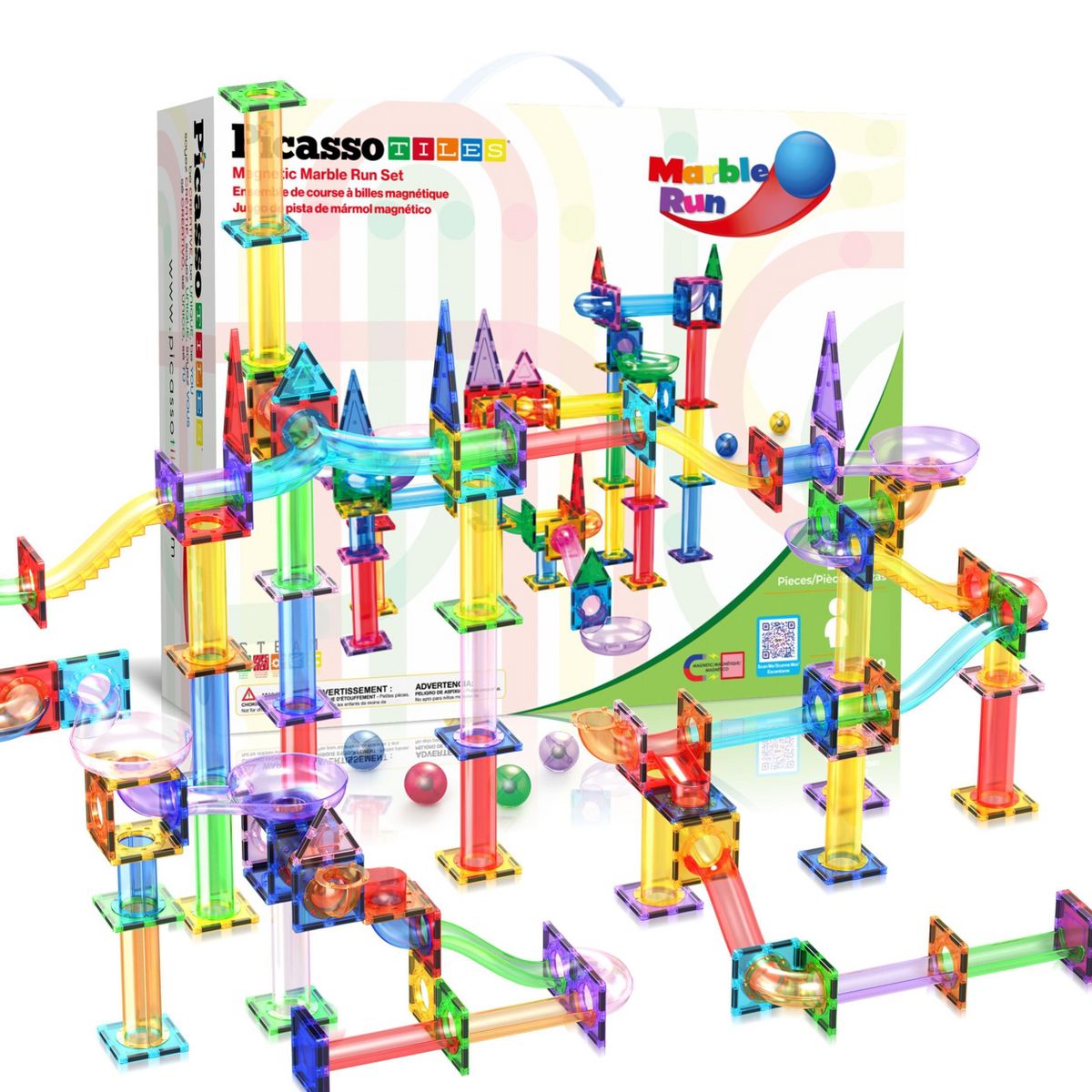 PICASSO-TILES Marble Run Magnetic Tiles for Kids – 150PCS STEM Educational Construction Building Blocks Race Track Toy Set