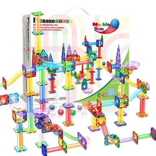 PICASSO-TILES Marble Run Magnetic Tiles for Kids – 150PCS STEM Educational Construction Building Blocks Race Track Toy Set