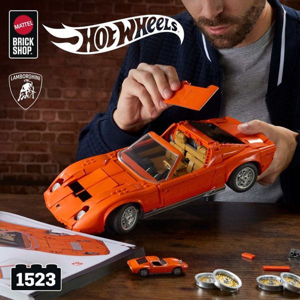 Mattel Brick Shop Hot Wheels '71 Lamborghini Miura P400 SV Building Toy Kit 1523pc, for Collectors
