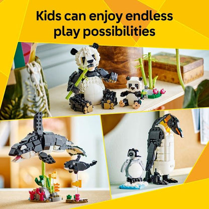 LEGO Creator 3 in 1 Wild Animals Panda Family Building Toy with 3 Building Options, Panda, Penguin, or Orca 31165