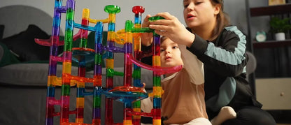 Joyfy 137Pcs Kids Glowing Marble Run Toddler Construction STEM Toy with 15 Glow in The Dark Marbles, Christmas Birthday Gift for Boys Girls Age 3-8