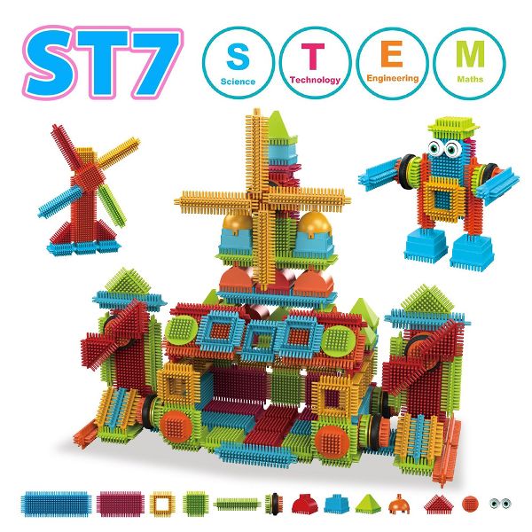 Contixo ST7 STEM Building Blocks Set, 244 Pcs Bristle Shape 3D Educational Construction Toy for Kids Ages 3-8, Creativity, Learning, Safe & Durable