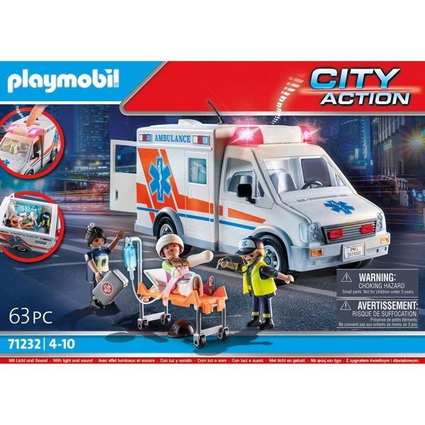 Playmobil Ambulance with Lights: Building Set, Educational Focus on Fine Motor Skills, 63 Pieces